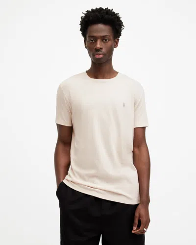 Shop Allsaints Tonic Crew Neck Slim Ramskull T-shirt In Bailey Taupe
