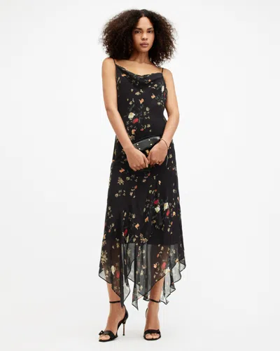 Shop Allsaints Charlotte Kora Floral Print Midi Slip Dress, In Black