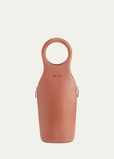 Royce New York Monogrammed Leather Wine Champagne Bottle Carrying Case In Tan