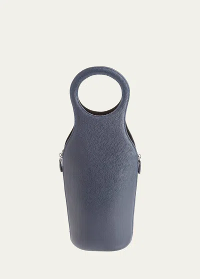 Royce New York Monogrammed Leather Wine Champagne Bottle Carrying Case In Navy Blue