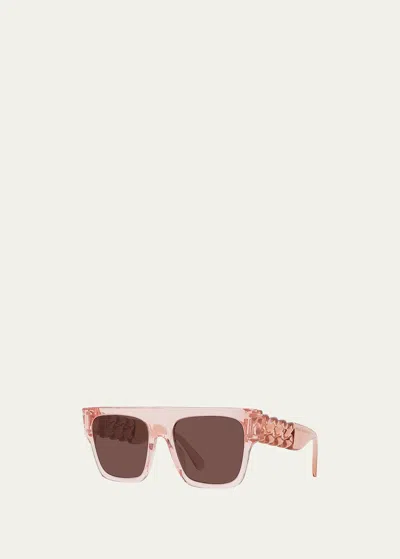 Shop Stella Mccartney Flat-top Square Acetate Sunglasses In Shiny Pink Bordea
