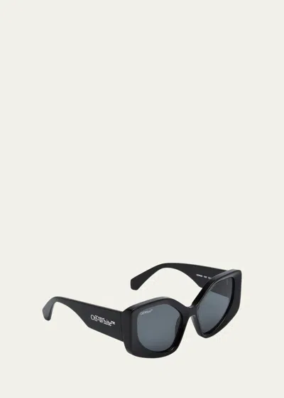 Shop Off-white Denver Beveled Acetate Butterfly Sunglasses In Black Dark Grey