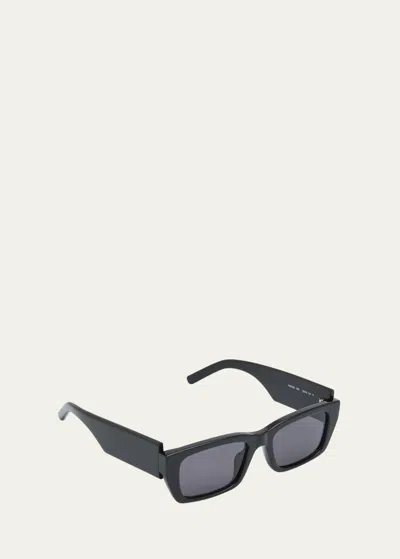 Palm Angels Palm Oversized Logo Acetate Rectangle Sunglasses In Black Dark Grey