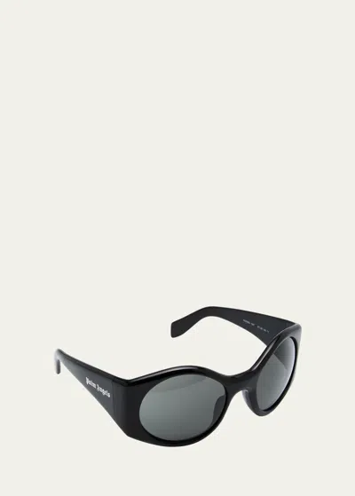 Palm Angels Ennis Acetate Oval Sunglasses In Black Dark Grey