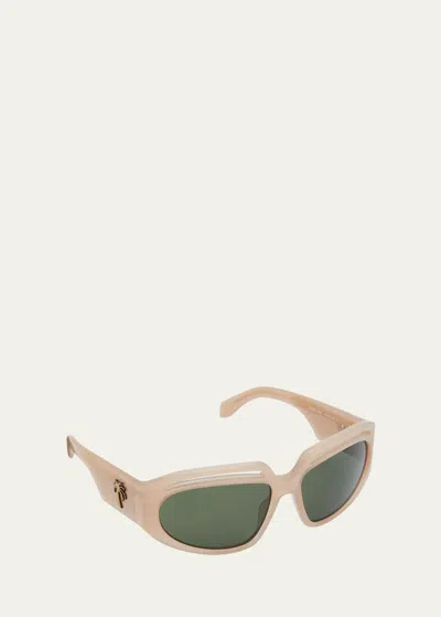 Shop Palm Angels Heights Square Acetate Sunglasses In Camel Green