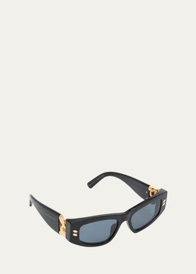 Shop Stella Mccartney Chain Acetate Cat-eye Sunglasses In Shiny Black Smoke