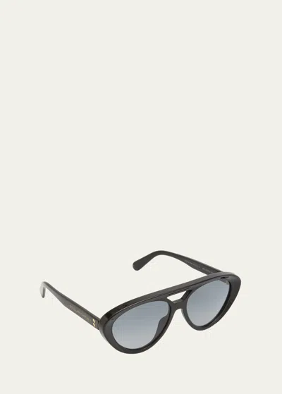 Shop Stella Mccartney Logo Acetate Aviator Sunglasses In Shiny Black
