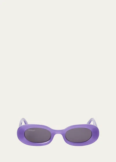 Shop Off-white Amalfi Beveled Acetate Oval Sunglasses In Purple