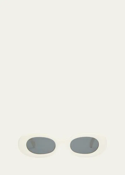 Shop Off-white Amalfi Beveled Acetate Oval Sunglasses In White