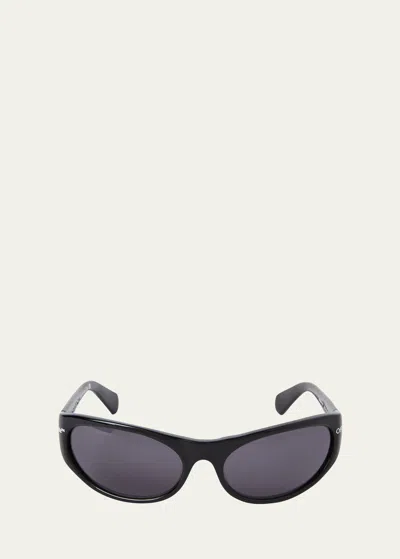 Shop Off-white Napoli Logo Acetate Wrap Sunglasses In Purple