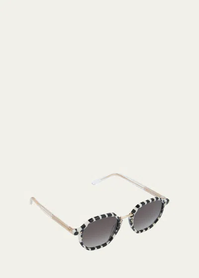 Shop Krewe Dakota Domino Titanium & Acetate Round Sunglasses In Domino Crystal