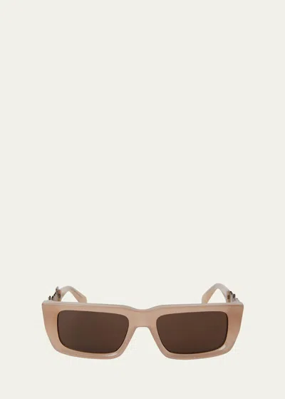 Shop Palm Angels Milford Brown Acetate & Metal Rectangle Sunglasses In Nude Brown
