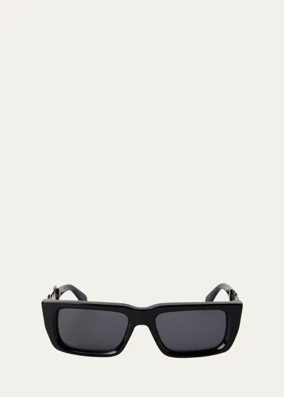 Shop Palm Angels Milford Acetate & Metal Rectangle Sunglasses In Black