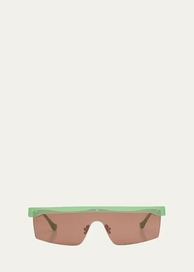 Shop Nanushka Callias Flat-top Acetate Shield Sunglasses In Green
