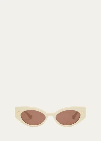 Shop Nanushka Azalea Ivory Acetate Cat-eye Sunglasses In Shell