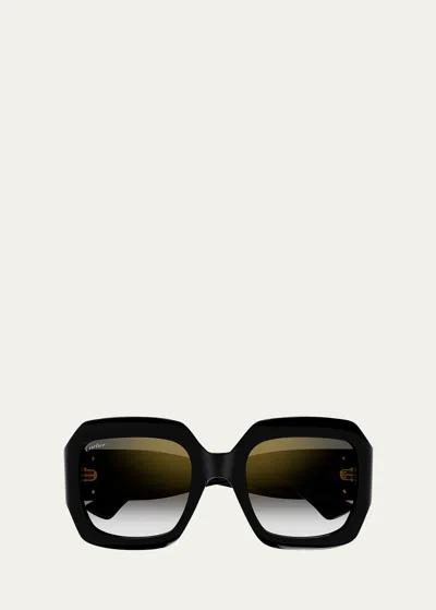 Shop Cartier Monogram Acetate Square Sunglasses In 001 Black Colour