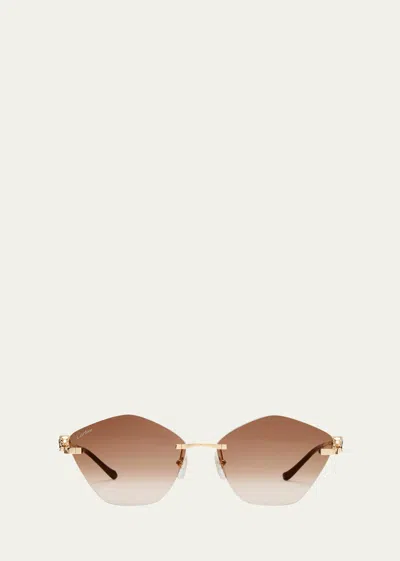 Shop Cartier Rimless Metal Alloy Butterfly Sunglasses In 002 Smooth Golden