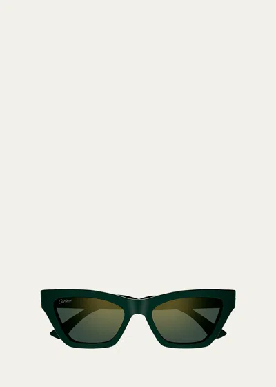 Shop Cartier Logo Acetate Cat-eye Sunglasses In 003 Green Colour