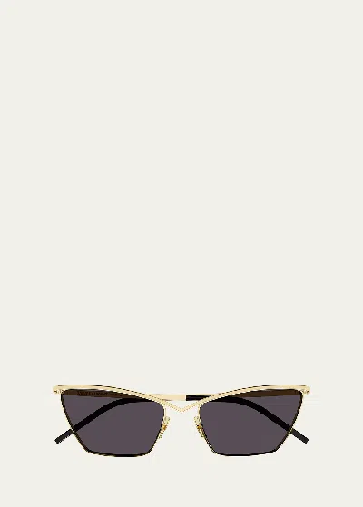 Shop Saint Laurent Metal Cat-eye Sunglasses In Shiny Light Gold