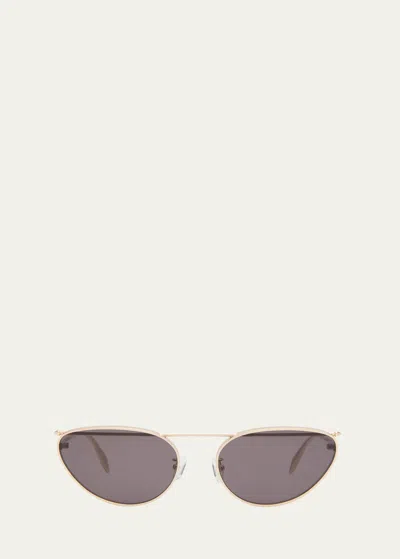 Shop Alexander Mcqueen Studded Metal Cat-eye Aviator Sunglasses In Shiny Silver