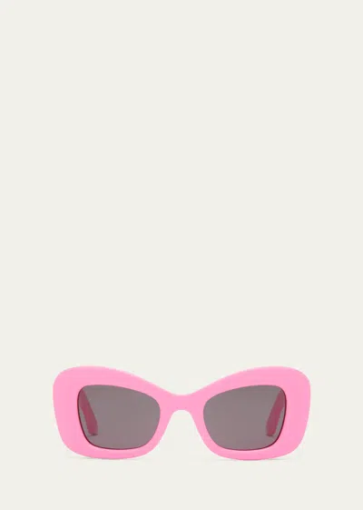Shop Alexander Mcqueen Chunky Logo Acetate Cat-eye Sunglasses In Shiny Solid Fluo