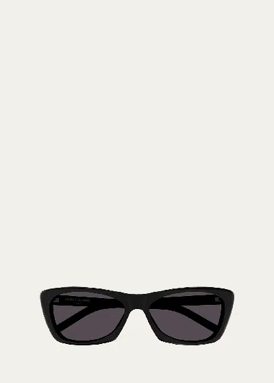 Shop Saint Laurent Sleek Acetate Cat-eye Sunglasses In Shiny Solid Black