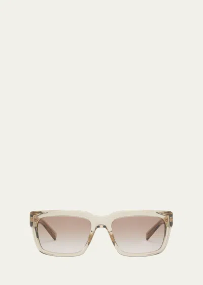 Shop Saint Laurent Gradient Plastic Rectangle Sunglasses In Shiny Light Yello