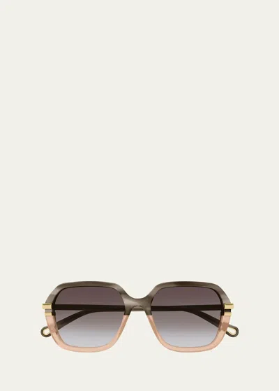 Shop Chloé Acetate Round Sunglasses In Shiny Grey Horn S