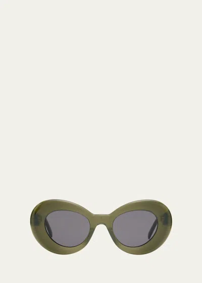 Shop Loewe Curvy Logo Acetate Butterfly Sunglasses In Shiny Dark Green
