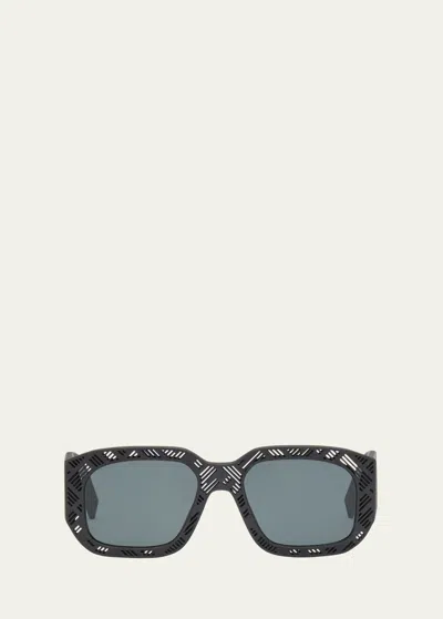 Shop Fendi Shadow Acetate Rectangle Sunglasses In Matte Black Smoke