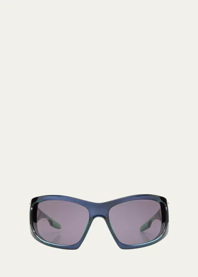 Shop Givenchy Givcut Acetate Wrap Sunglasses In Light Green Mirro