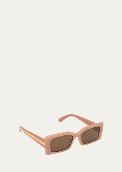 Shop Stella Mccartney 2001 Acetate Rectangle Sunglasses In Shiny Beige Brown