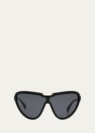 Shop Max Mara Emil Acetate Shield Sunglasses In Shiny Black Smoke