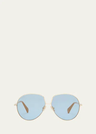 Shop Max Mara Design 8 Mirrored Metal Aviator Sunglasses In Shiny Pale Gold B