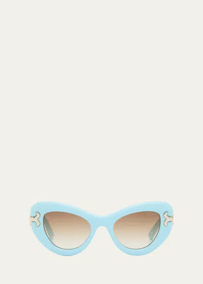 Shop Emilio Pucci Filigree Acetate & Metal Cat-eye Sunglasses In Solid Porecelain