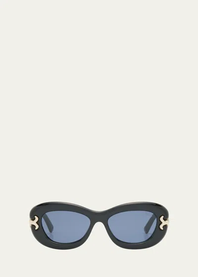 Shop Emilio Pucci Filigree Acetate Round Sunglasses In Shiny Black Pale
