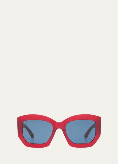 Shop Emilio Pucci Oversized Logo Acetate & Metal Sunglasses In Shiny Milky Red B