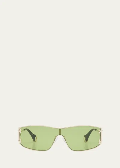 Shop Emilio Pucci Metal & Acetate Shield Sunglasses In Shiny Pale Gold G
