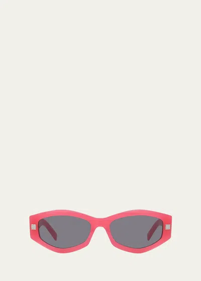 Shop Givenchy Gv Day Geometric Acetate Oval Sunglasses In Shiny Fuxia Smoke
