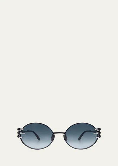 Shop Anna-karin Karlsson Claw Aventure Titanium Oval Sunglasses In Black