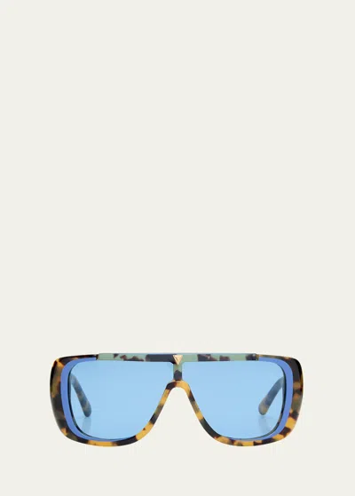 Shop Karen Walker Logo Acetate Shield Sunglasses In Crazy Tort