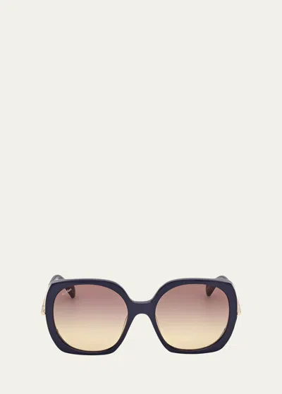 Shop Max Mara Malibu Mixed-media Butterfly Sunglasses In Shiny Navy Shiny