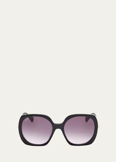 Shop Max Mara Malibu Mixed-media Butterfly Sunglasses In Shiny Black Shiny