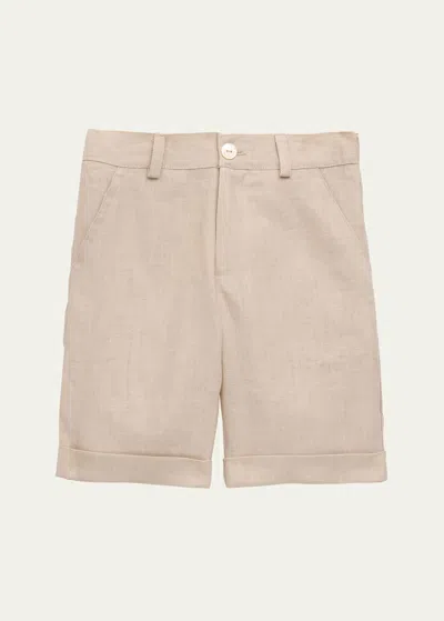 Shop Mariella Ferrari Boy's Linen Bermuda Shorts In 068 Kaki Linen