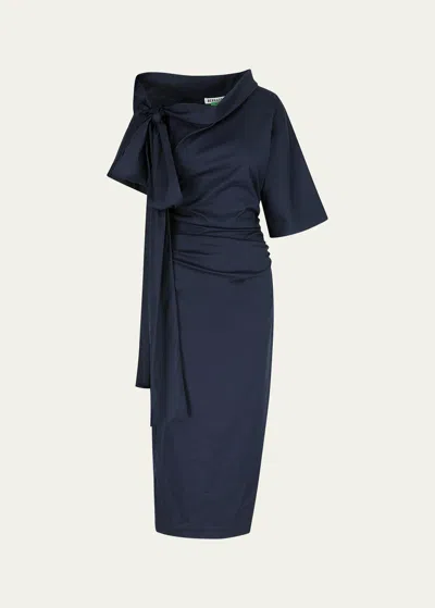 Shop Bernadette Bowie One-shoulder Midi Dress In Midnight Blue