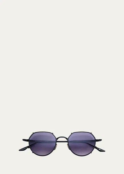 Shop Jacques Marie Mage Men's Hartana Titanium Round Sunglasses In 12k-blackberry