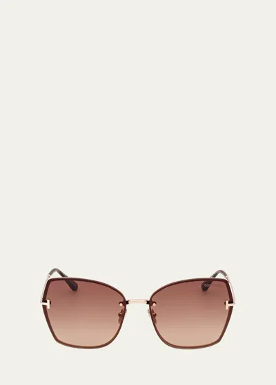 Tom Ford Women's Nickie 2 Butterfly-frame Brown Gradient Gold-tone Sunglasses In Srgld/brng