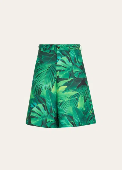 Shop Comme Des Garçons Homme Deux Men's Gabardine Leaf-print Big Shorts In 1 - Green