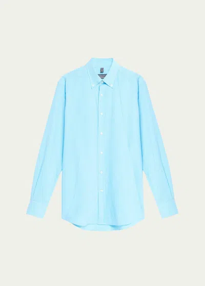 Shop Bergdorf Goodman Men's Cotton Gingham Check Sport Shirt In Aqa Wht