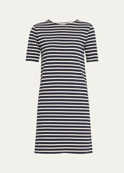 Shop Kule Crewneck Short-sleeve Striped Tee Dress In Blue/white
